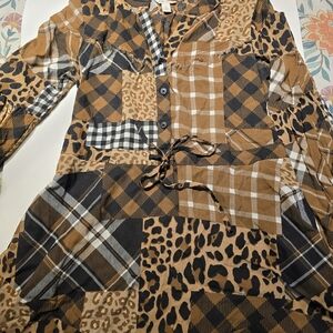 Patchwork Plaid and Leopard Print Dress